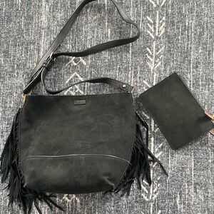 Calvin Klein Black Suede Fringe Shoulder Bag